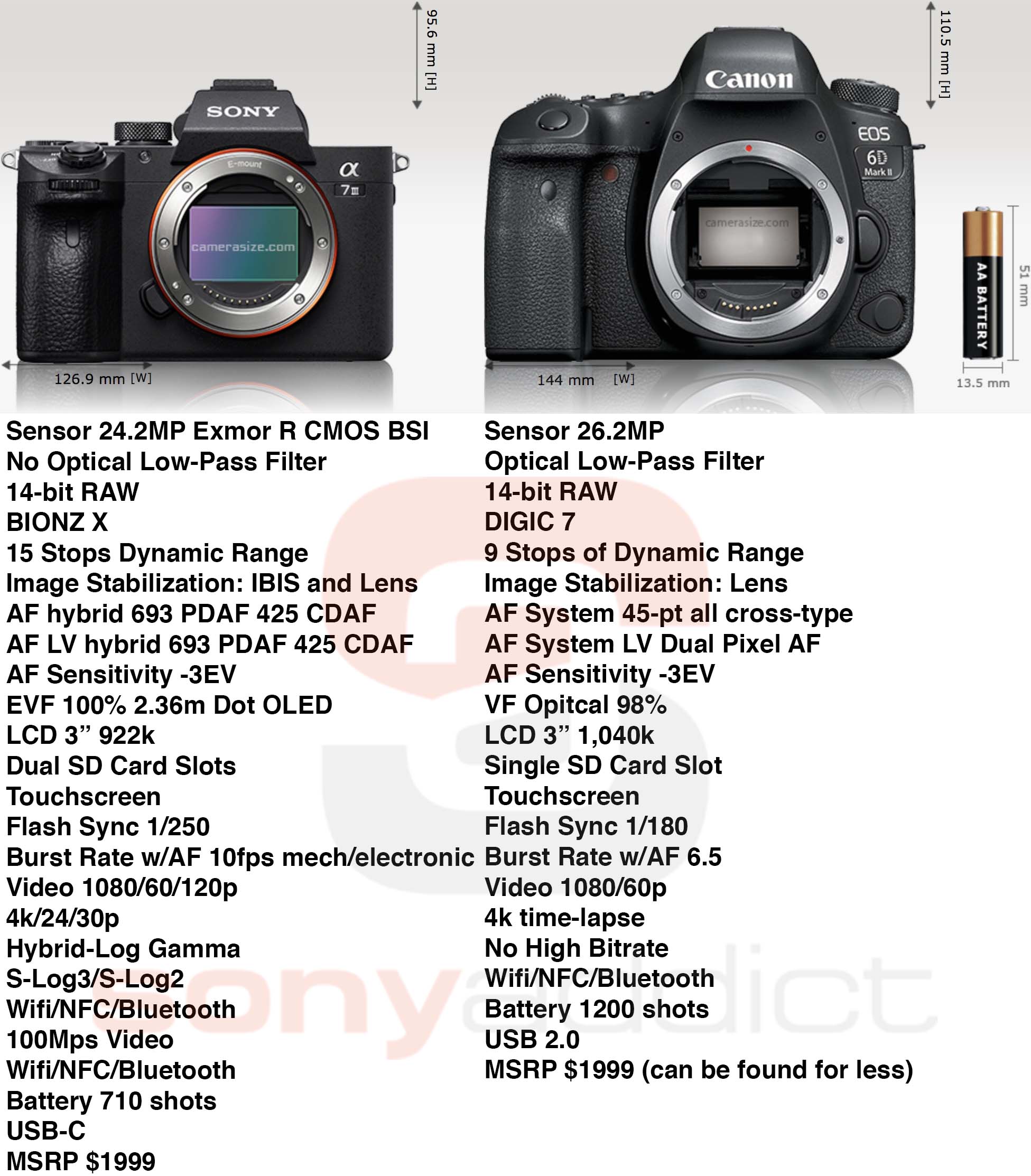 Sony a7III vs Canon 6D Mark II vs Nikon The Specs - Sony Addict