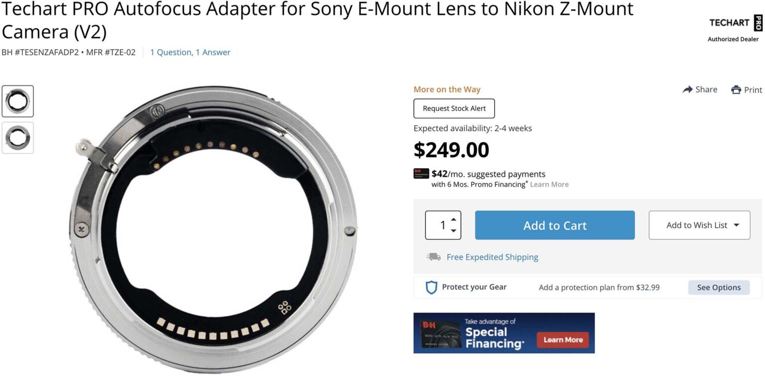 New Techart Pro AF Adapter V2 and Megadap Sony Emount to Nikon Zmount