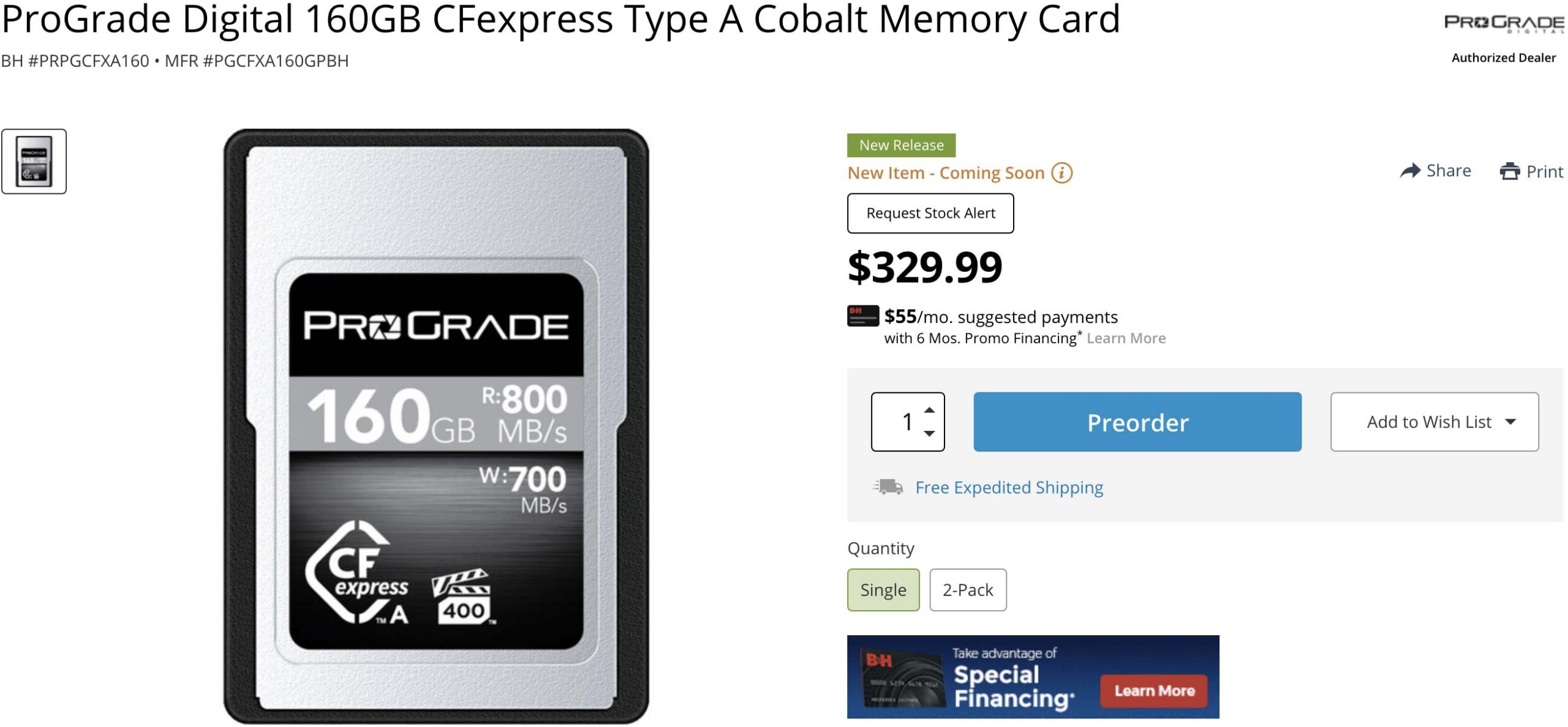 New ProGrade Digital 160GB CFexpress Type A - Sony Addict